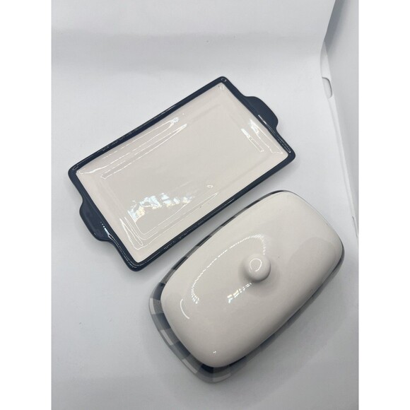 Hobby Lobby Black White Buffalo Checkered Butter Dish Lid Tray Ceramic - Picture 3 of 12